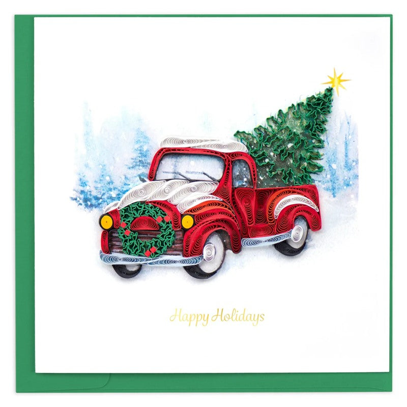 Quilling Card Christmas truck design featuring intricate paper quilling artwork for holiday greeting cards.