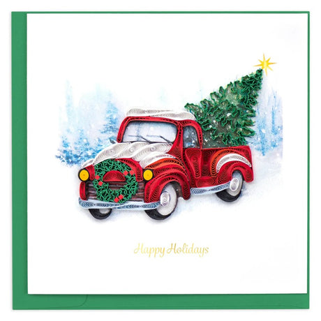 Quilling Card Christmas truck design featuring intricate paper quilling artwork for holiday greeting cards.