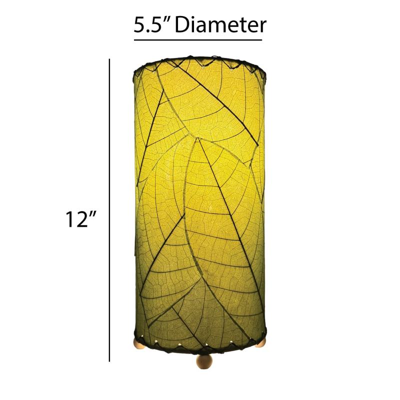Green Cocoa Leaf Cylinder Table Lamp by Eangee, 12-inch decorative lamp with leaf-inspired design, perfect for ambient lighting.
