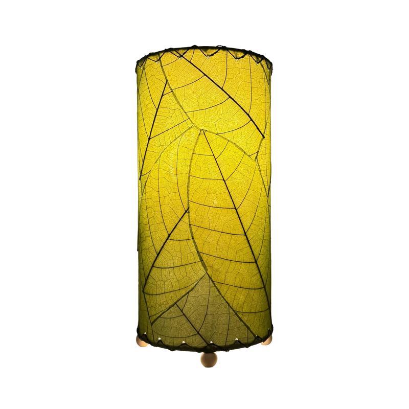 Green Cocoa Leaf Cylinder Table Lamp by Eangee, 12-inch decorative lamp with leaf-inspired design, perfect for ambient lighting.