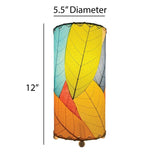 Eangee Cocoa Leaf Cylinder Table Lamp, 12-inch height with multi-colored leaf design, perfect for modern home decor.
