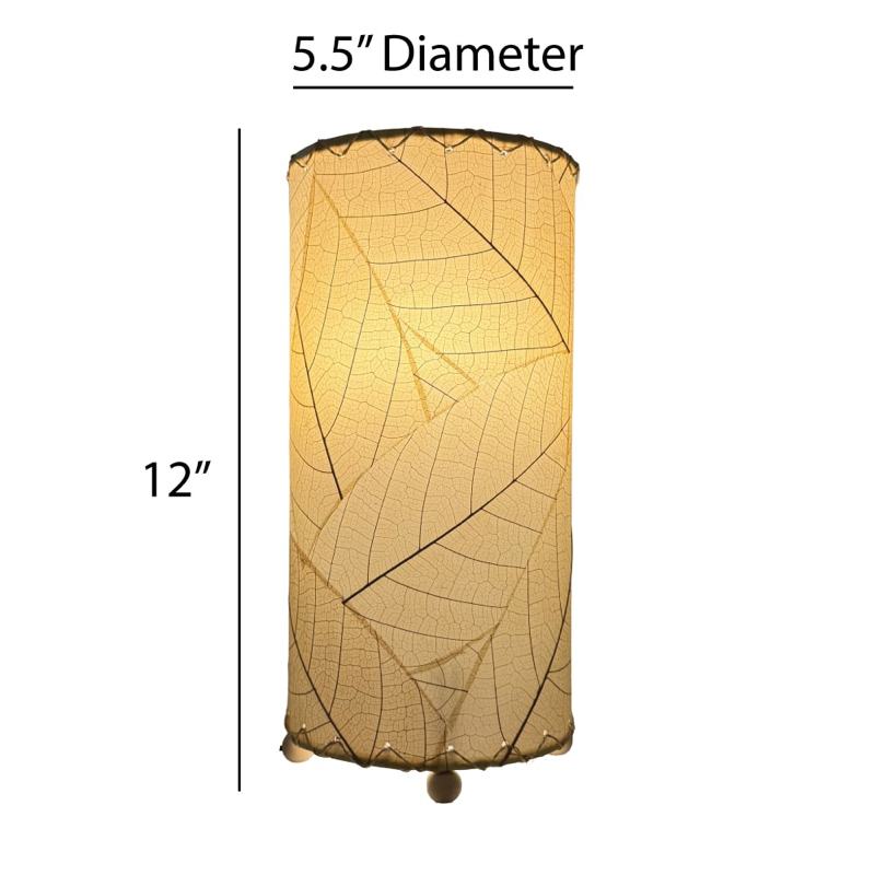 Eangee Cocoa Leaf Cylinder Table Lamp, 12-inch natural finish with intricate leaf design, ideal for adding organic style to a space.