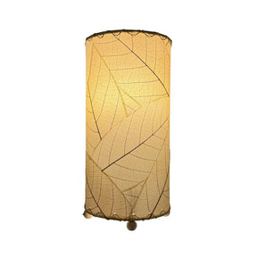 Eangee Cocoa Leaf Cylinder Table Lamp in natural finish, 12-inch tall with intricate leaf design, ideal for modern home decor.