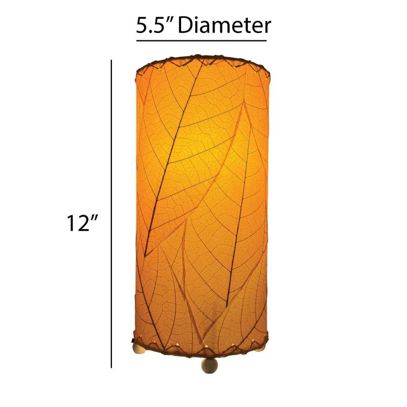 Eangee Cocoa Leaf Cylinder Table Lamp 12-inch in vibrant orange with a leaf pattern and textured surface.