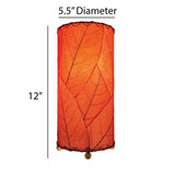 Red Cocoa Leaf Cylinder Table Lamp by Eangee, 12-inch height, featuring detailed cocoa leaf design and a cylindrical shape.