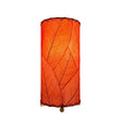 Eangee Cocoa Leaf Cylinder Table Lamp in red, 12-inch height, with detailed cocoa leaf design on a sleek cylindrical base.