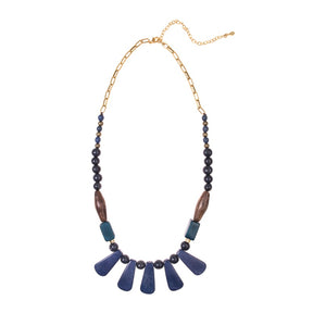 Estate blue Cordoba Necklace by Faire Collection featuring intricate silver chain and vibrant blue gemstone accents.