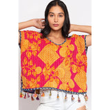 Sevya cotton Kantha crop top featuring vibrant embroidered patterns and a relaxed fit, perfect for casual and bohemian styles.