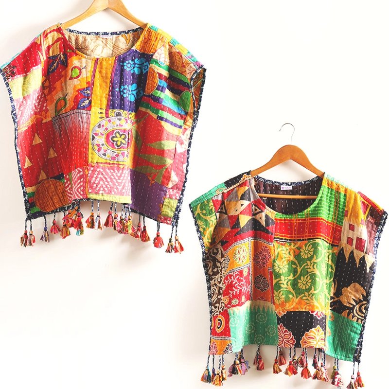 Sevya cotton Kantha crop top featuring intricate embroidery and a relaxed fit, perfect for casual summer wear.
