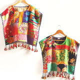 Sevya cotton Kantha crop top featuring intricate embroidery and a relaxed fit, perfect for casual summer wear.