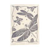 Cotton Tea Towel Butterflies and Dragonflies Eggplant