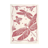 Cotton Tea Towel Butterflies and Dragonflies Roasted Red