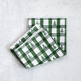 Cotton Tea Towel - Plaid Trees Evergreen & Sage