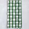 Mended cotton tea towel with plaid trees in evergreen and sage green, featuring a cozy, natural woodland design.