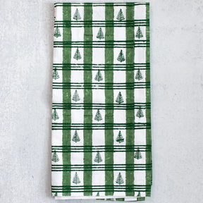 Cotton Tea Towel - Plaid Trees Evergreen & Sage