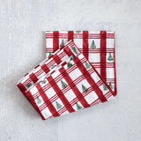 Cotton Tea Towel - Plaid Trees Red & Evergreen