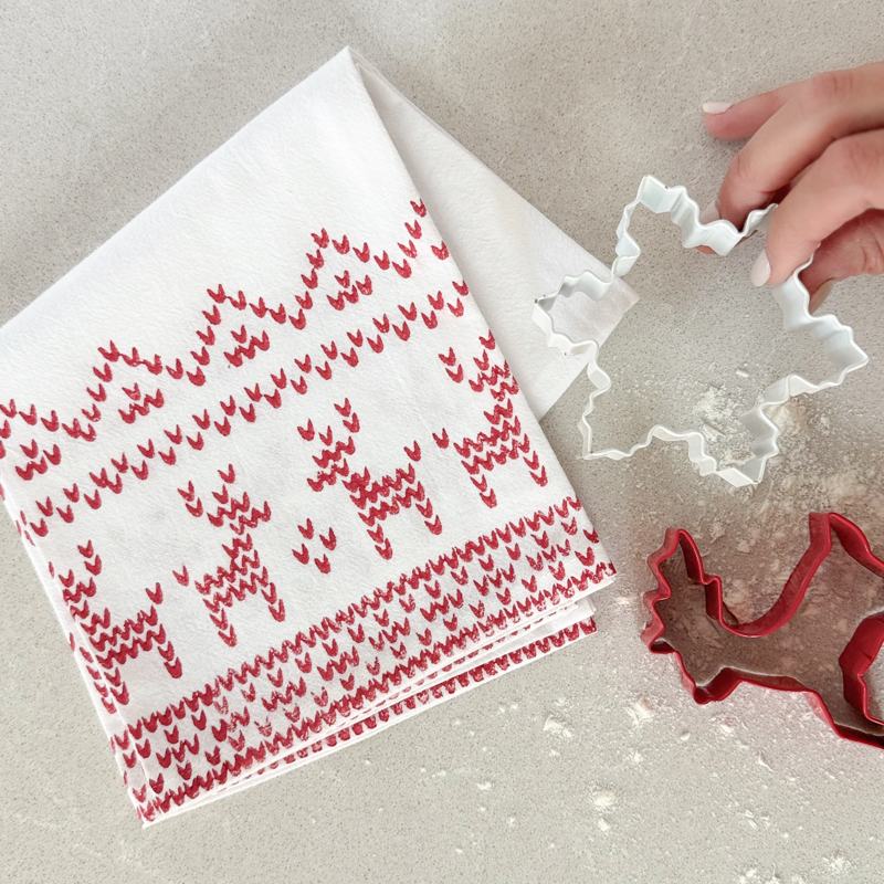Cotton Tea Towel - Reindeer Sweater Red