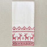 Cotton Tea Towel - Reindeer Sweater Red