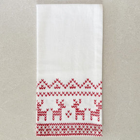Cotton Tea Towel - Reindeer Sweater Red
