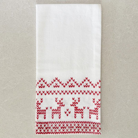 Cotton Tea Towel - Reindeer Sweater Red