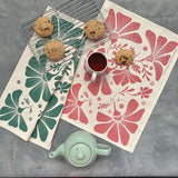 Cotton Tea Towel Retroblooms Bottle Green