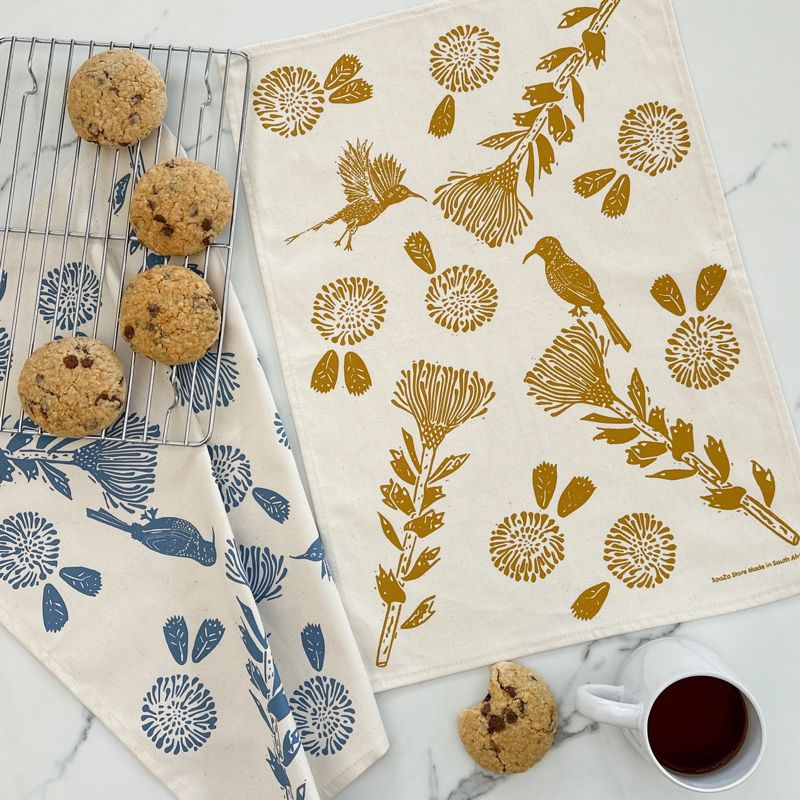 Cotton Tea Towel Sunbird Pearl Gold