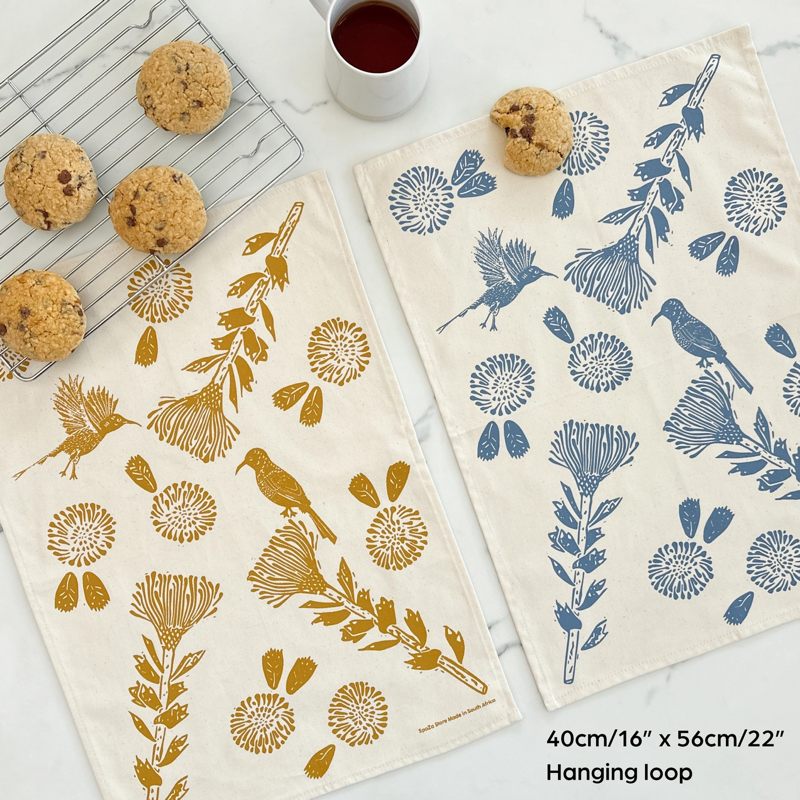 Cotton Tea Towel Sunbird Pearl Gold
