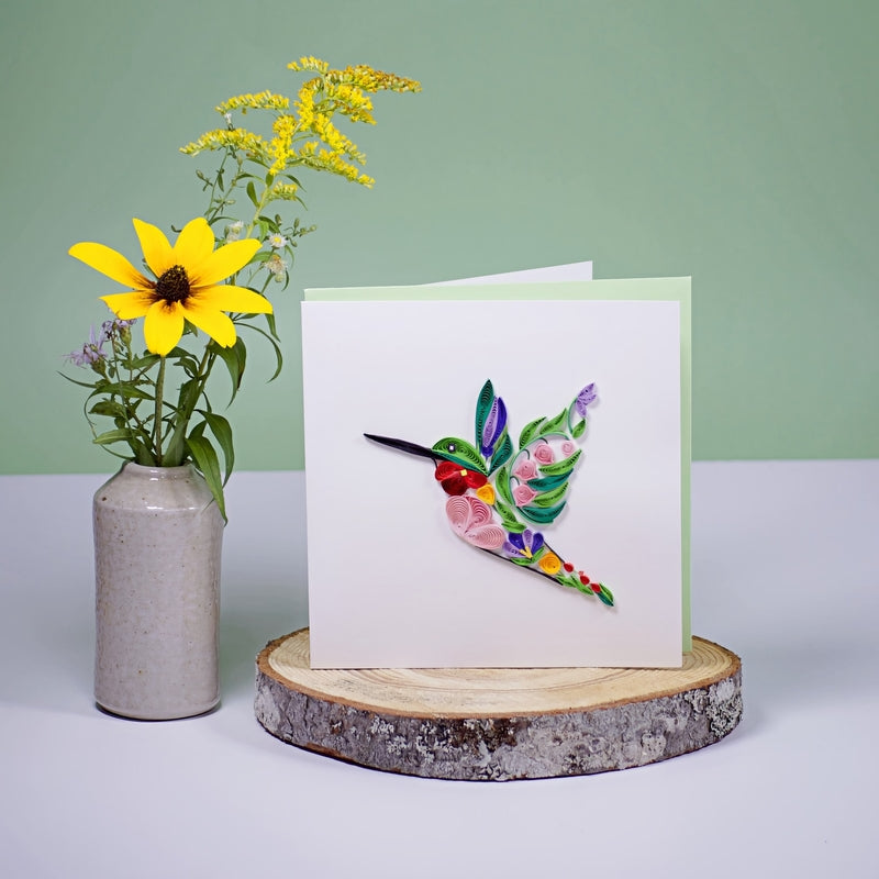 Decorative Floral Hummingbird Quilling Card