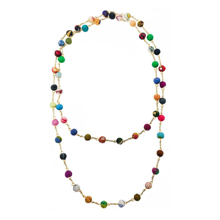Dotted kantha long necklace