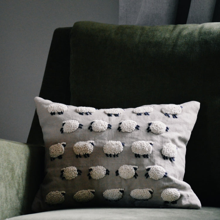 Embroidered Sheep Pillow Styled