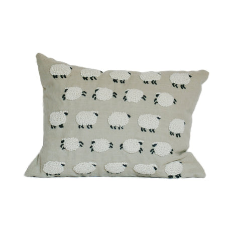Embroidered Sheep Pillow White Background