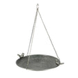 Metal bird bath with chain on a white background