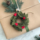 Felt Ornament Mini Holly Wreath 4"