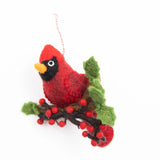 Felt Red Cardinal On Branch Ornament