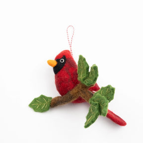 Felt Red Cardinal On Branch Ornament
