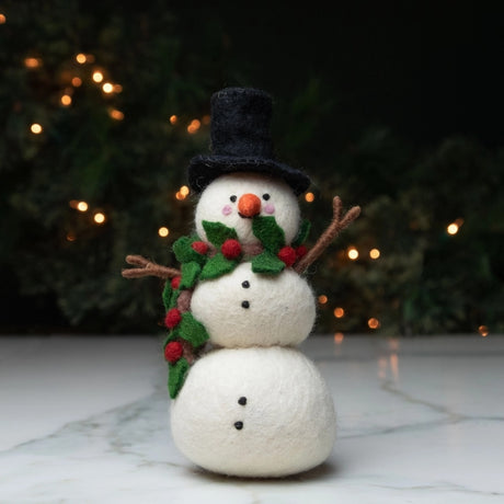 Felt Snowman with Holly Scarf Small