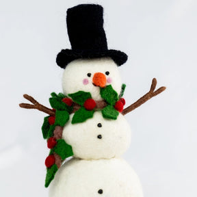 Felt Snowman with Holly Scarf Small