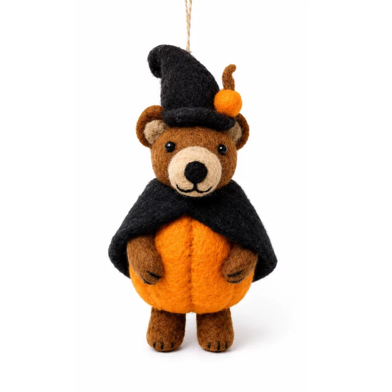 Felt Wizard Pumpkin Bear Ornament