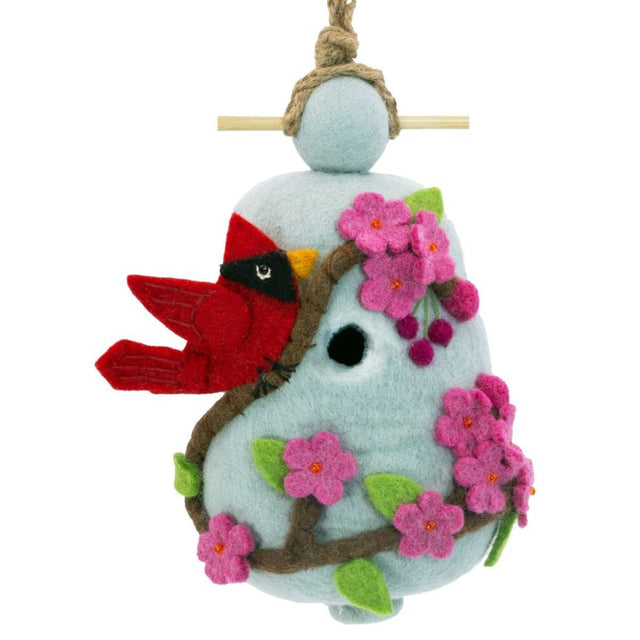 Felt birdhouse Cherry cardinal