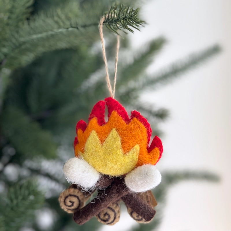 Felt campfire with marshmallow ornament