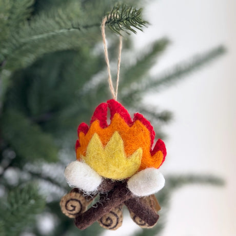 Felt campfire with marshmallow ornament