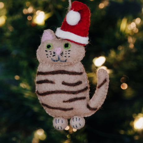 Felt Santa Cat Ginger Tabby Ornament