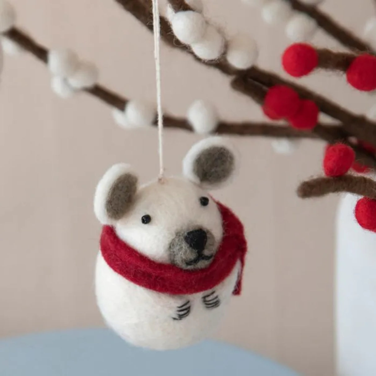 Felt Polar Bear with Scarf Ornament