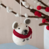 Felt Polar Bear with Scarf Ornament