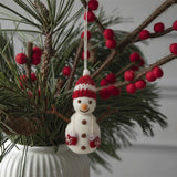 Felt Snowman with Red Hat and Mittens Ornament