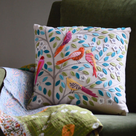 Five Birds Pillow Styled with Throw