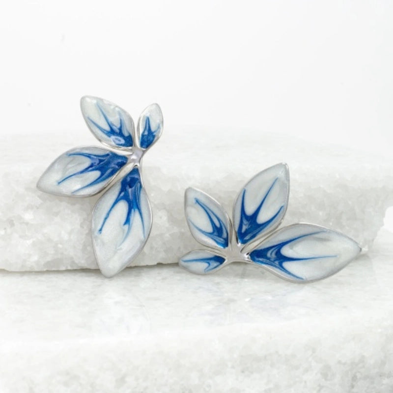 Flourish Blue & Silver Leaf Earrings