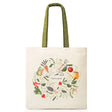 Tote bag with gardening-themed design and 'free to grow' text on a white background