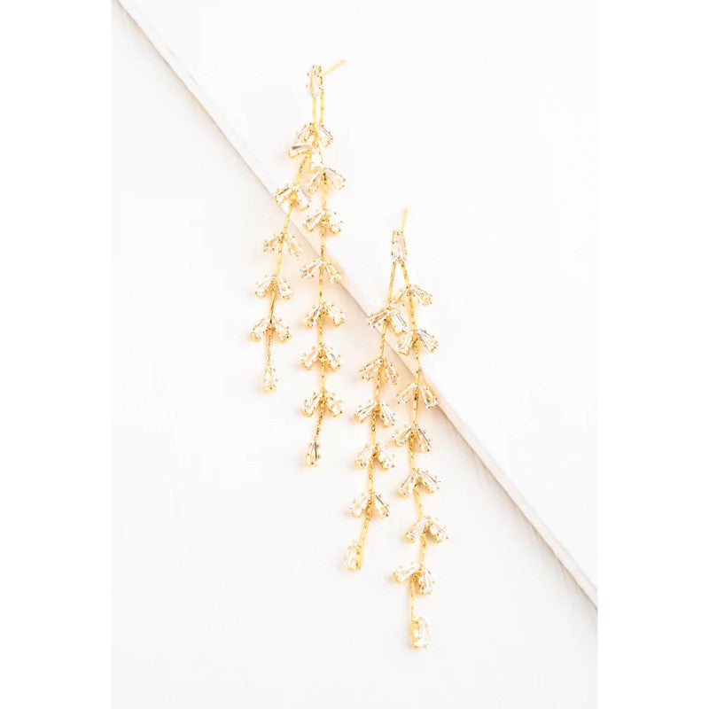Graceful Willow Zircon and Gold Dangle Earrings
