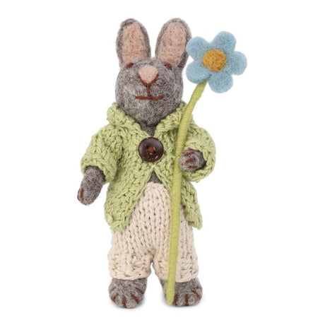 Grey Bunny with Jacket, Pants and Blue Anemone